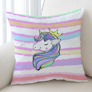 Happy Unicorn Queen Crown Colorful Stripes SWKD5203 Cushion Cover