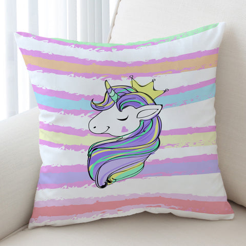 Image of Happy Unicorn Queen Crown Colorful Stripes SWKD5203 Cushion Cover