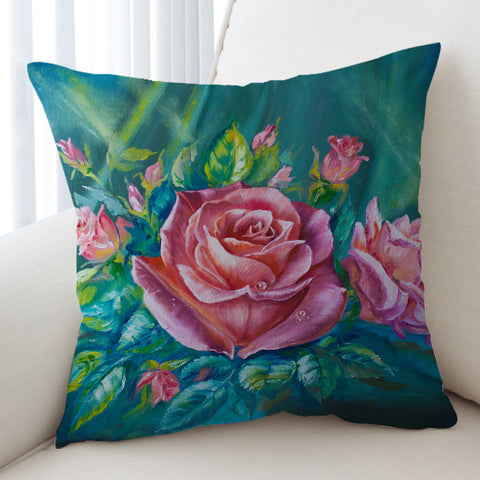 Image of Watercolor Pink Roses Green Theme SWKD5250 Cushion Cover