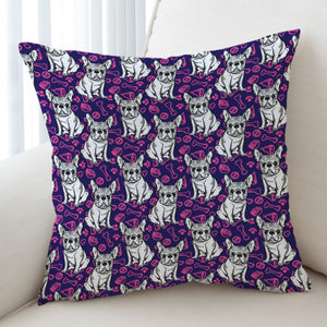 Multi Little Pug Cute Food Sketch Purple Theme SWKD5252 Cushion Cover