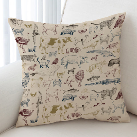 Image of Vintage Color Animal Sketch SWKD5255 Cushion Cover