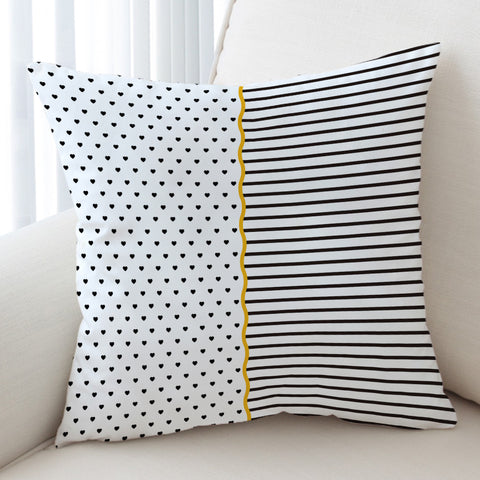 Image of B&W Multi Heart Dot & Stripes Golden Line SWKD5267 Cushion Cover