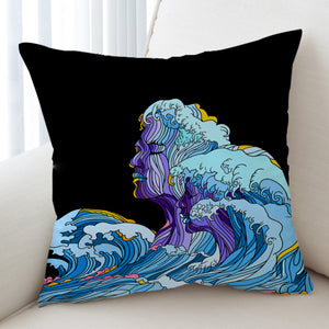 Modern Art - Face Waves Pink & Blue Illustration SWKD5338 Cushion Cover