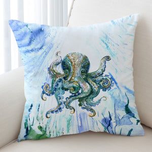 Watercolor Big Octopus Blue & Green Theme SWKD5341 Cushion Cover