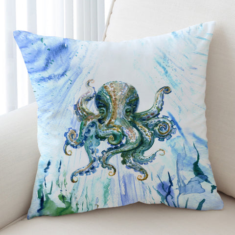 Image of Watercolor Big Octopus Blue & Green Theme SWKD5341 Cushion Cover