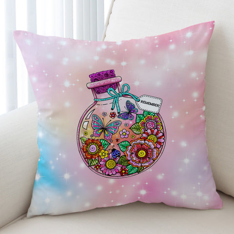 Image of Floral Butterflies Bottle Illustration Pastel Theme SWKD5350 Cushion Cover