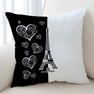 B&W Multi Heart & Eiffel Tower In Paris SWKD5352 Cushion Cover