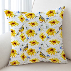 Multi Yellow Aster Flowers & Sunbirds SWKD5353 Cushion Cover