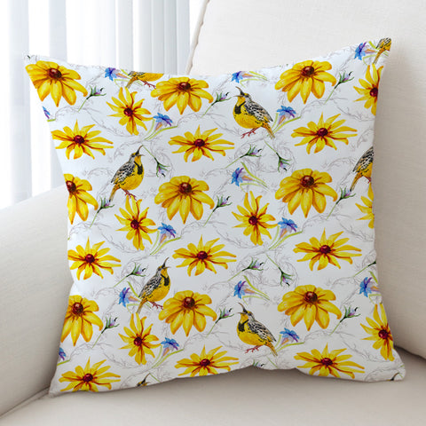 Image of Multi Yellow Aster Flowers & Sunbirds SWKD5353 Cushion Cover