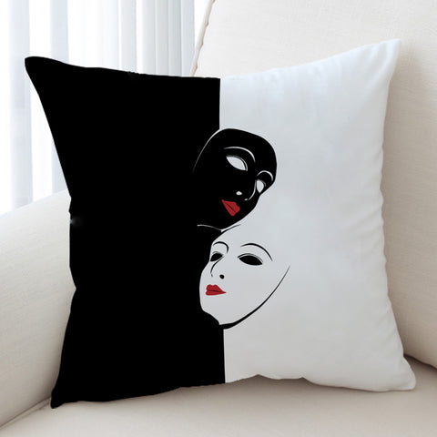 Image of B&W Face Masks Red Lips SWKD5447 Cushion Cover