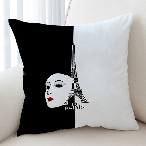 Image of B&W Paris Eiffel Tower Face Mask Red Lips SWKD5448 Cushion Cover