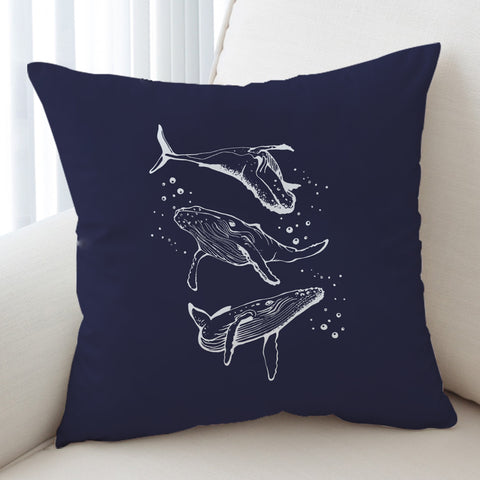 Image of Three Big Whales White Sketch Navy Theme SWKD5450 Cushion Cover