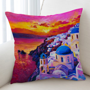Beautiful Sunset Watercolor Italia Landscape View SWKD5475 Cushion Cover