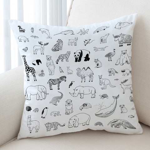 Image of Multi Cute Line Art Animals SWKD5492 Cushion Cover