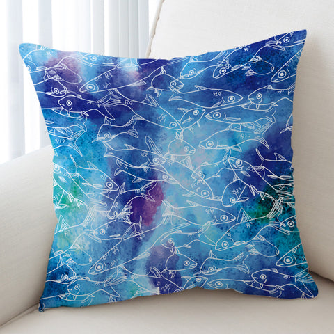 Image of Multi Small Fishes White Line Ocean Theme SWKD5498 Cushion Cover