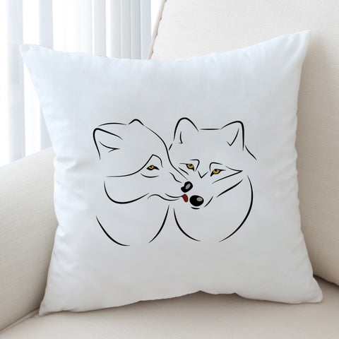 Image of Couple Black Line Yellow Eyes Wolves White Theme SWKD5611 Cushion Cover