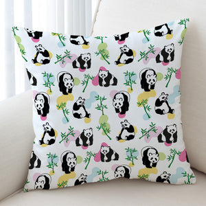 Multi Pandas & Bamboo Trees - White Pastel Theme SWKD5615 Cushion Cover