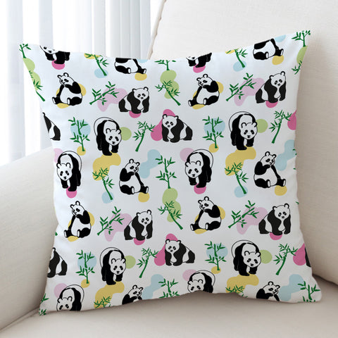 Image of Multi Pandas & Bamboo Trees - White Pastel Theme SWKD5615 Cushion Cover