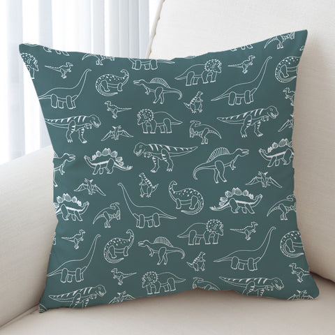 Image of White Line Collection Of Dinosaur - Mint Theme SWKD5626 Cushion Cover
