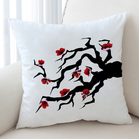 Image of B&W Red Flower Plant SWKD6117 Cushion Cover