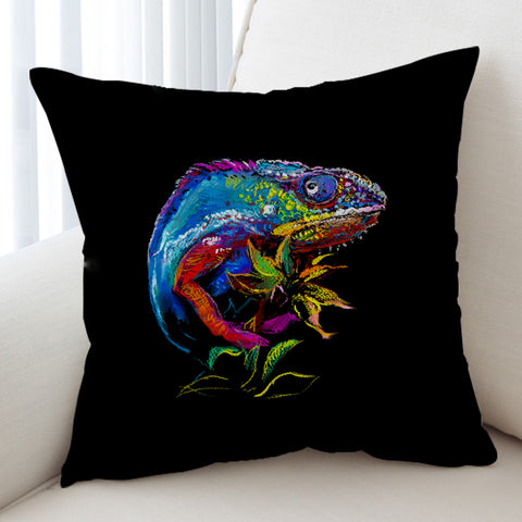 Image of Colorful Iguana Black Theme SWKD6125 Cushion Cover
