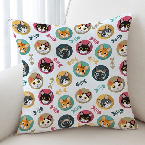 Image of Collection Of Colorful Cute Cat Faces SWKD6126 Cushion Cover