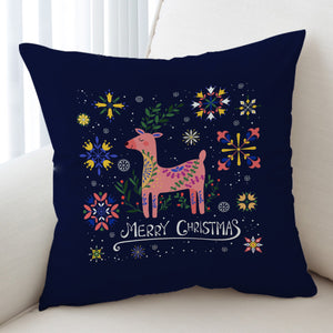 Merry Christmas Pink Floral Reindeer SWKD6203 Cushion Cover