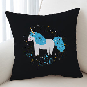 Happy Blue Hair Unicorn Among Stars SWKD6223 Cushion Cover