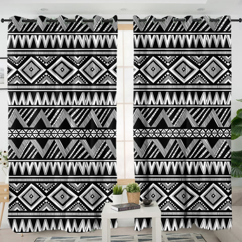 Image of B&W Aztec Pattern SWKL3458 - 2 Panel Curtains
