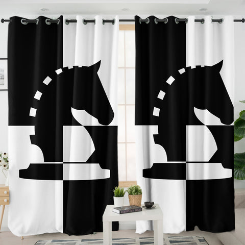 Image of B&W Horse Check SWKL3463 - 2 Panel Curtains