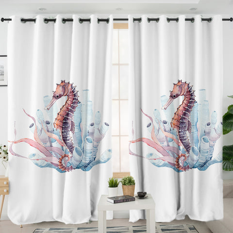 Image of Pink Hippocampus SWKL3464 - 2 Panel Curtains