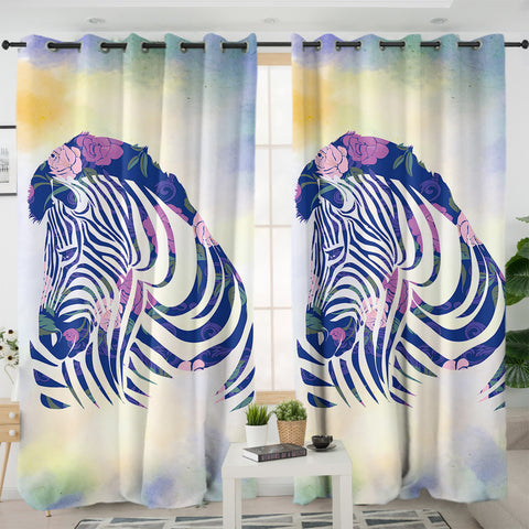 Image of Floral Pink&Purple Zebra SWKL3466 - 2 Panel Curtains