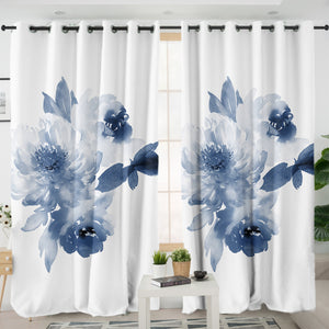 Dark Blue Flower SWKL3469 - 2 Panel Curtains
