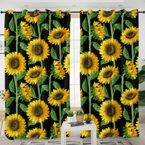 Sunflower Monogram Black Background SWKL3472 - 2 Panel Curtains