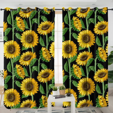 Image of Sunflower Monogram Black Background SWKL3472 - 2 Panel Curtains