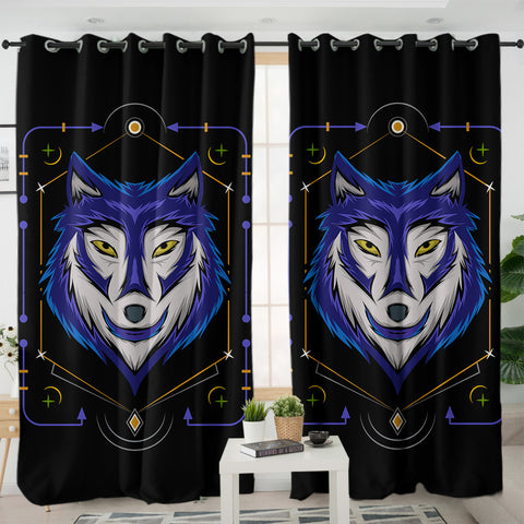Image of Blue&White Wolf Bandana SWKL3478 - 2 Panel Curtains
