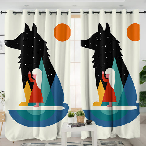 Image of Girl in Wolf Illustration SWKL3482 - 2 Panel Curtains