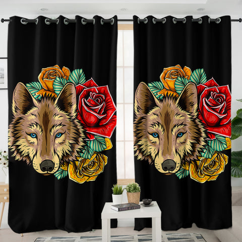 Image of Floral Brown Wolf SWKL3483 - 2 Panel Curtains