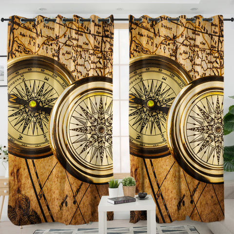 Image of Two Vintage Campasses SWKL3484 - 2 Panel Curtains