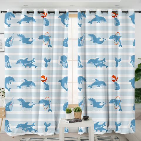 Image of Stripe Playing Dolphin SWKL3485 - 2 Panel Curtains