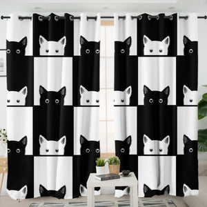 B&W Cats Checkerboard SWKL3488 - 2 Panel Curtains