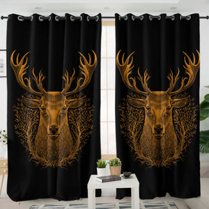 Brown Deer in Laurel Wreath SWKL3491 - 2 Panel Curtains