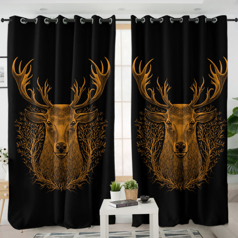 Image of Brown Deer in Laurel Wreath SWKL3491 - 2 Panel Curtains