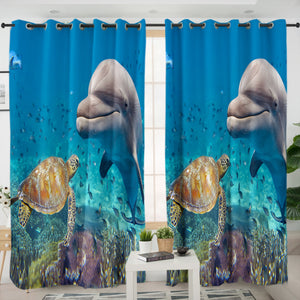 Marine Turtle & Dolphin SWKL3582 - 2 Panel Curtains