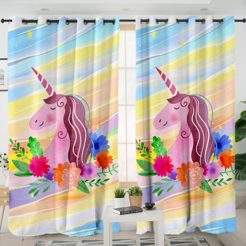 Image of Floral Unicorn SWKL3583 - 2 Panel Curtains