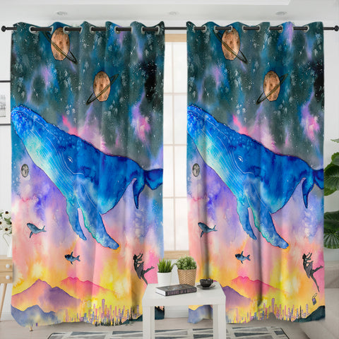 Image of Big Whale on Galaxy SWKL3591 - 2 Panel Curtains