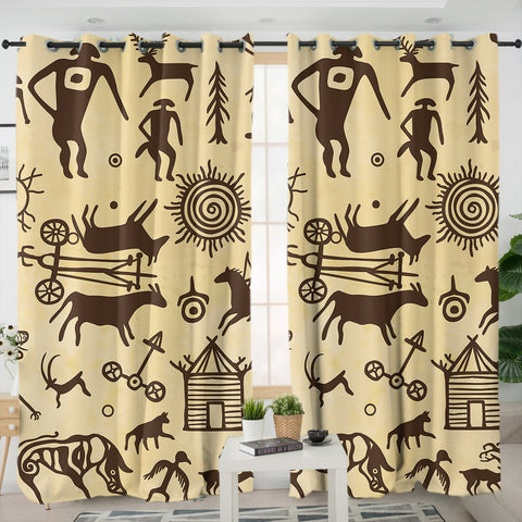 Image of Country Animal Sketch SWKL3592 - 2 Panel Curtains