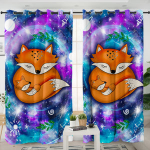 Fox Family in Galaxy SWKL3593 - 2 Panel Curtains