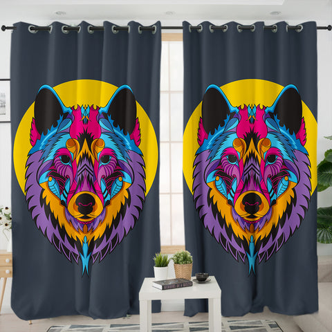Image of Colorful Wolf Illustration SWKL3594 - 2 Panel Curtains