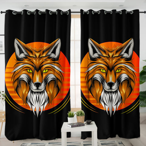 Image of Orange Wolf Illustration SWKL3597 - 2 Panel Curtains